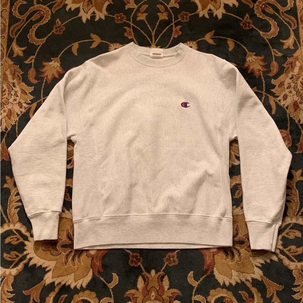 CHAMPIONS REVERSE WEAVE LONG SLEEVE LIGHT SMOKEY GREY PULLOVER CREWNECK TOP